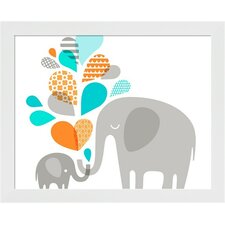 Elephant and Baby in Blue and Orange Framed Art