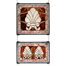 Victorian Shell and Ribbon 2 Pieces Stained Glass Window