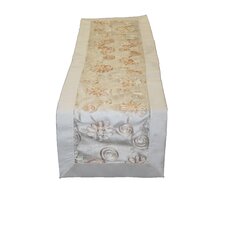 Violet Linen Emerald Embroidered Peach Ribbon Design Table Runner