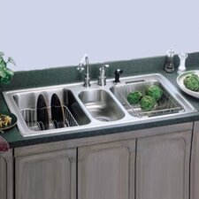 Gourmet 43 x 22 Self Rimming 3 Hole Triple Bowl Kitchen Sink with